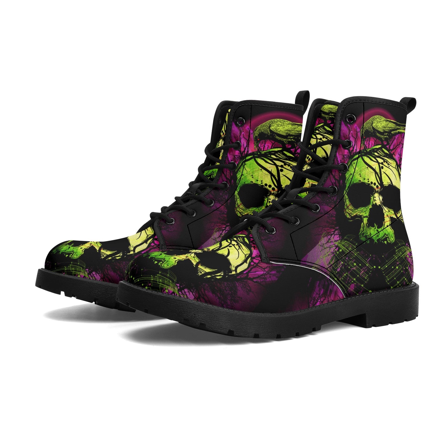 Green skull grim reaper boots for men women, Halloween skull gothic women boots skeleton boots, Death blue skull leather skull boots shoes