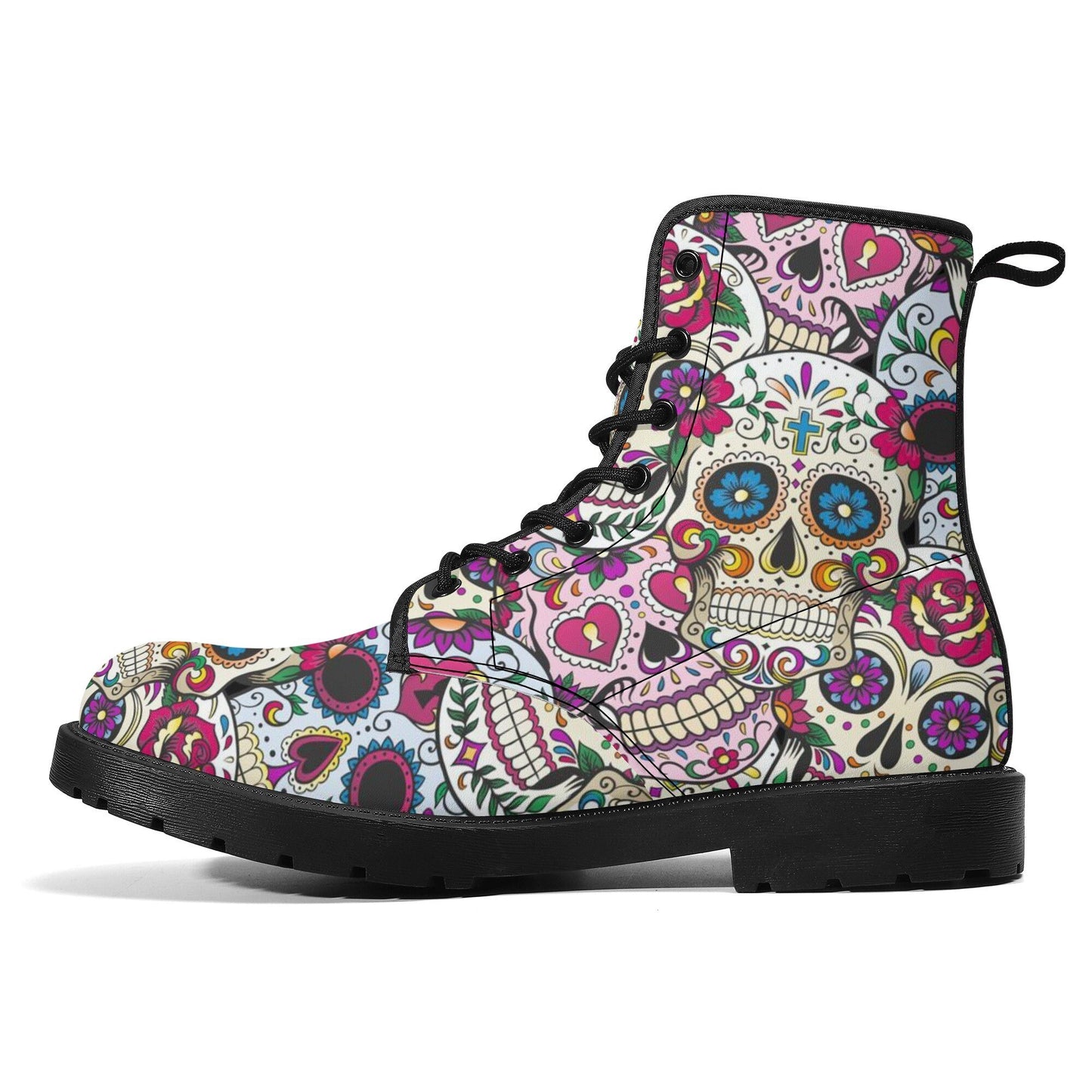 Day of the dead sugar skull leather boots, sugar skull boots for men women skull women's boots candy skull combat boots skull boots shoes
