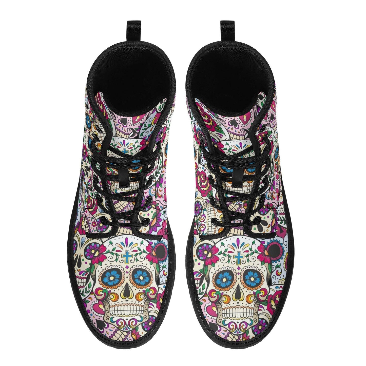 Day of the dead sugar skull leather boots, sugar skull boots for men women skull women's boots candy skull combat boots skull boots shoes