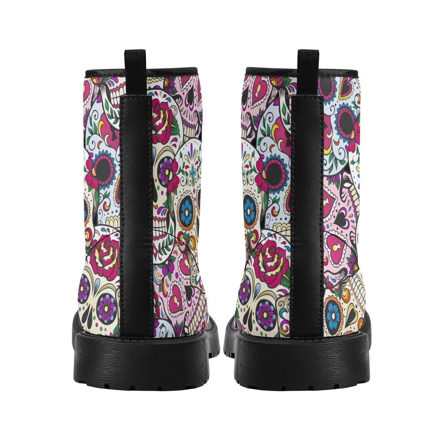 Day of the dead sugar skull leather boots, sugar skull boots for men women skull women's boots candy skull combat boots skull boots shoes