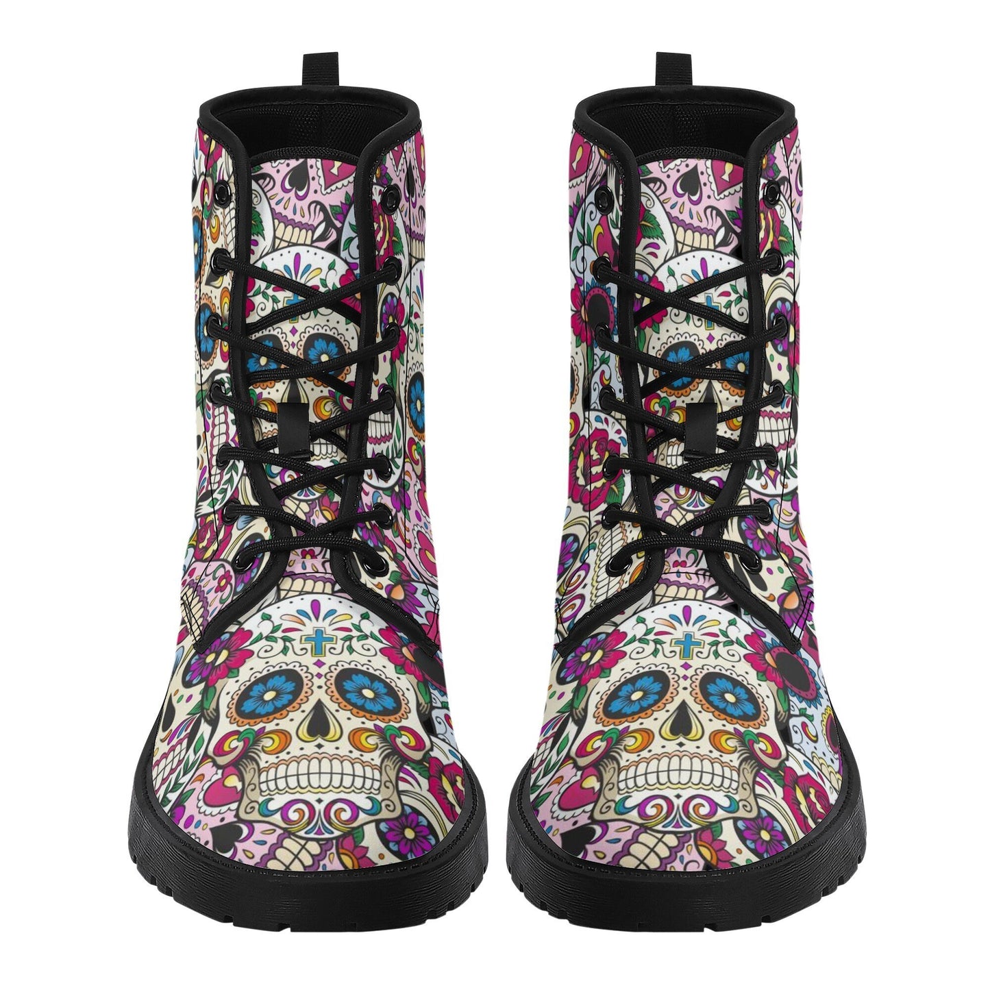 Day of the dead sugar skull leather boots, sugar skull boots for men women skull women's boots candy skull combat boots skull boots shoes