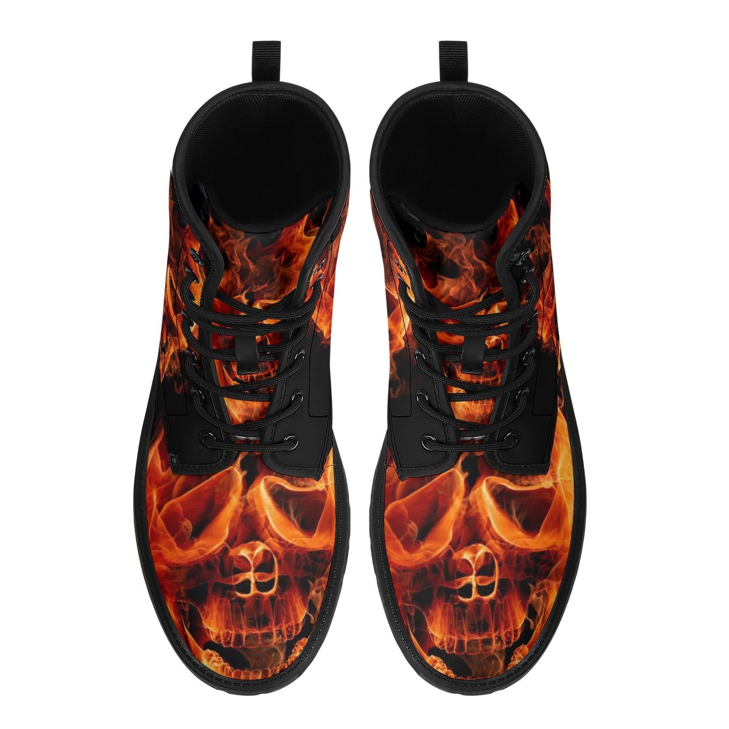 Flaming skull leather boots, fire skull boots for men women, Halloween skull women's boots skeleton boots, skull in fire leather boots shoes