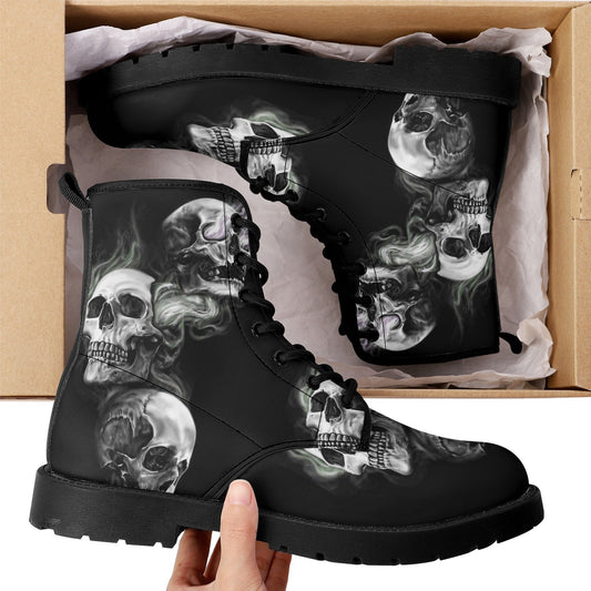 Halloween skull leather boots, Gothic skull boots for men women, Flaming skull women's boots skeleton boots, evil Bikers skull leather boots