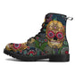 Candy skull day of the dead leather boots, Sugar Mexico skull boots for men women, Dia de los muertos skull boots shoes, Floral skull boots