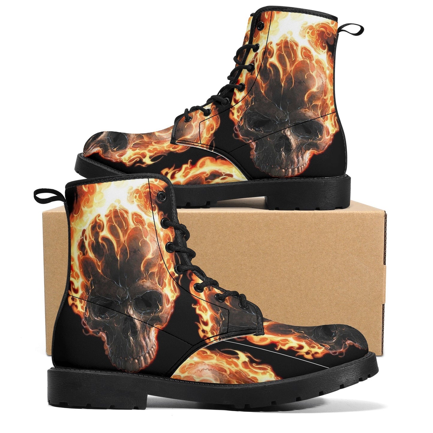 Fire skull grim reaper boots for men women, Flame skull gothic women boots skeleton boots, Flaming grim reaper leather skull boots shoes