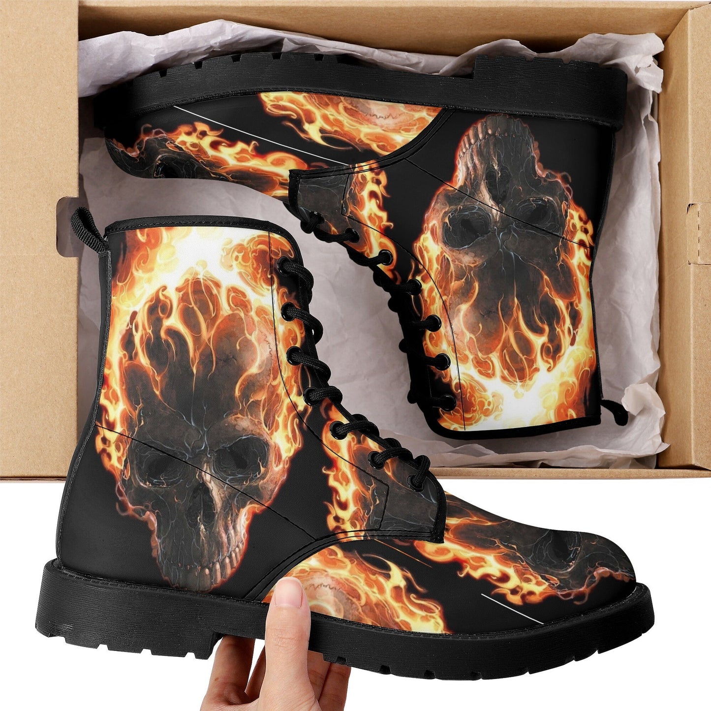 Fire skull grim reaper boots for men women, Flame skull gothic women boots skeleton boots, Flaming grim reaper leather skull boots shoes