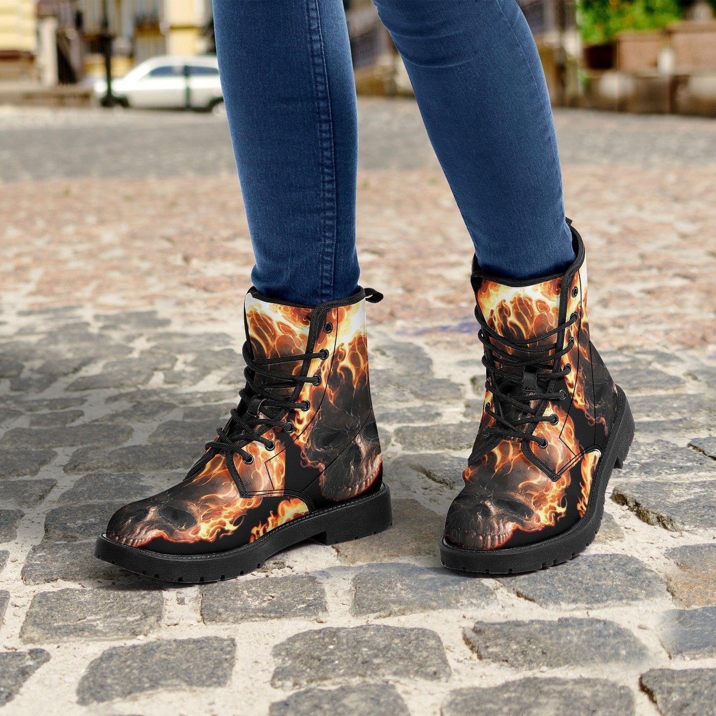 Fire skull grim reaper boots for men women, Flame skull gothic women boots skeleton boots, Flaming grim reaper leather skull boots shoes