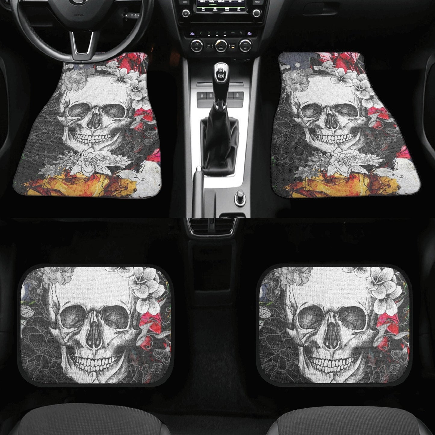 Skull Car Seat Cover car mat full set, Halloween car seat cover mat, Floral skull car mat, skeleton gothic skull car mat seat protector