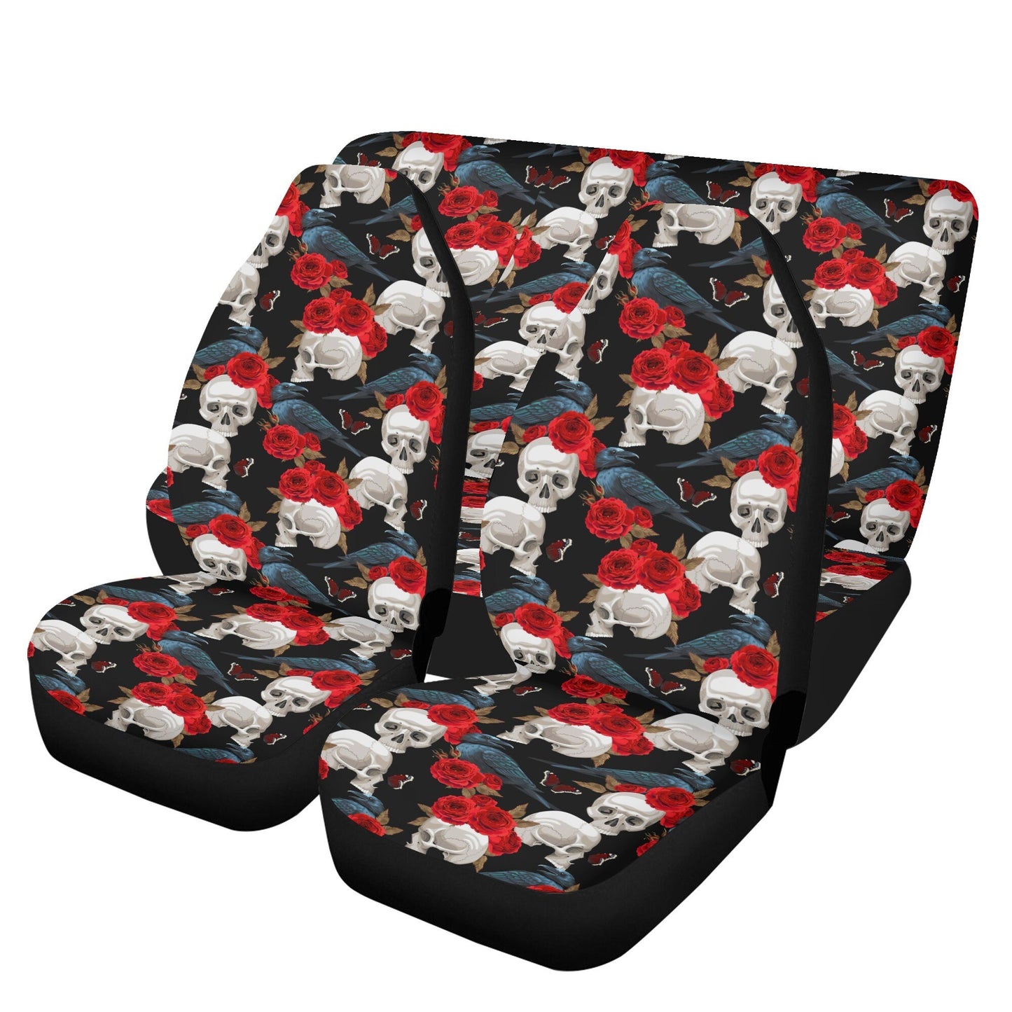 Skull Car Seat Cover car mat full set, Halloween car seat cover mat, Floral skull seat cover for car gothic skull mat seat protector for car