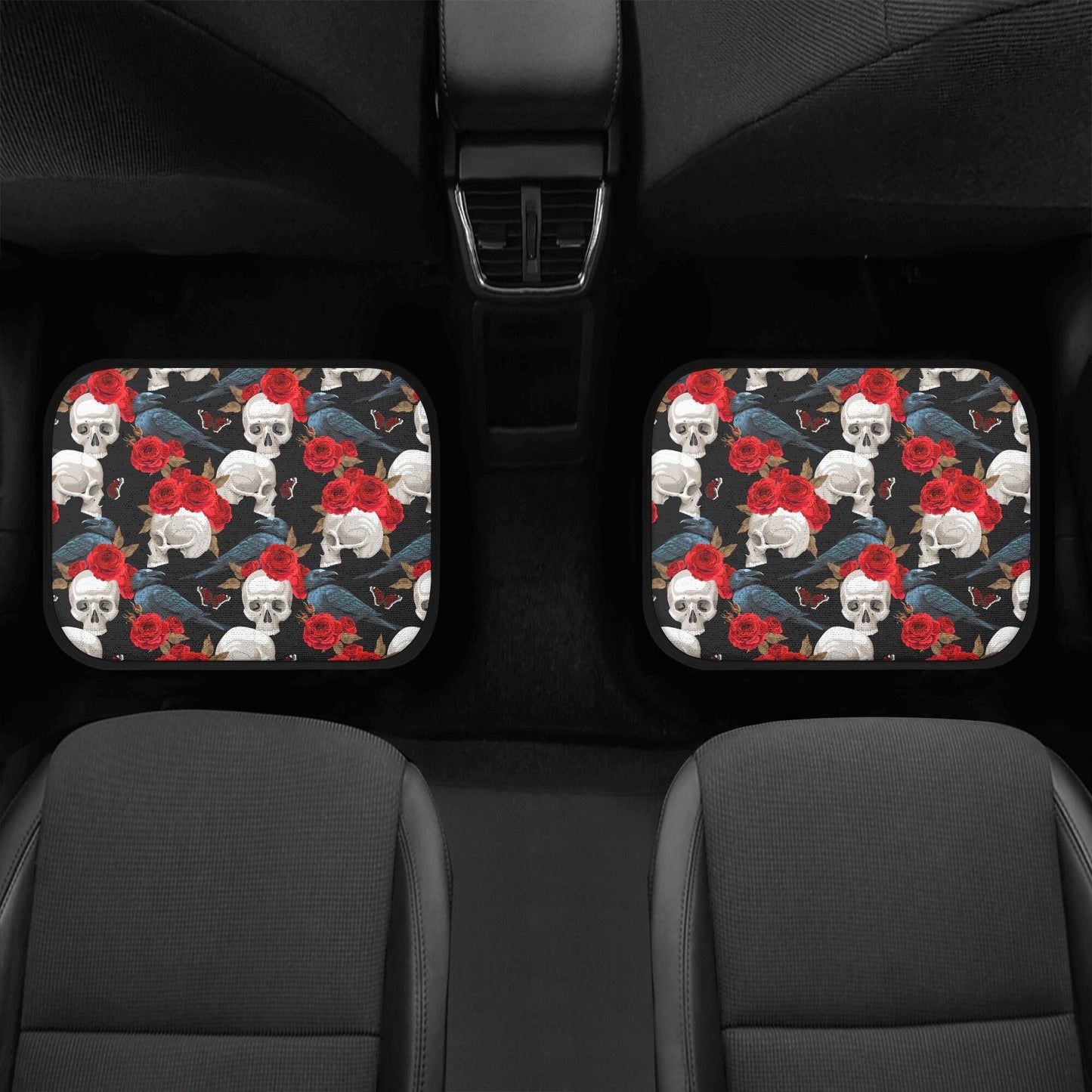 Skull Car Seat Cover car mat full set, Halloween car seat cover mat, Floral skull seat cover for car gothic skull mat seat protector for car