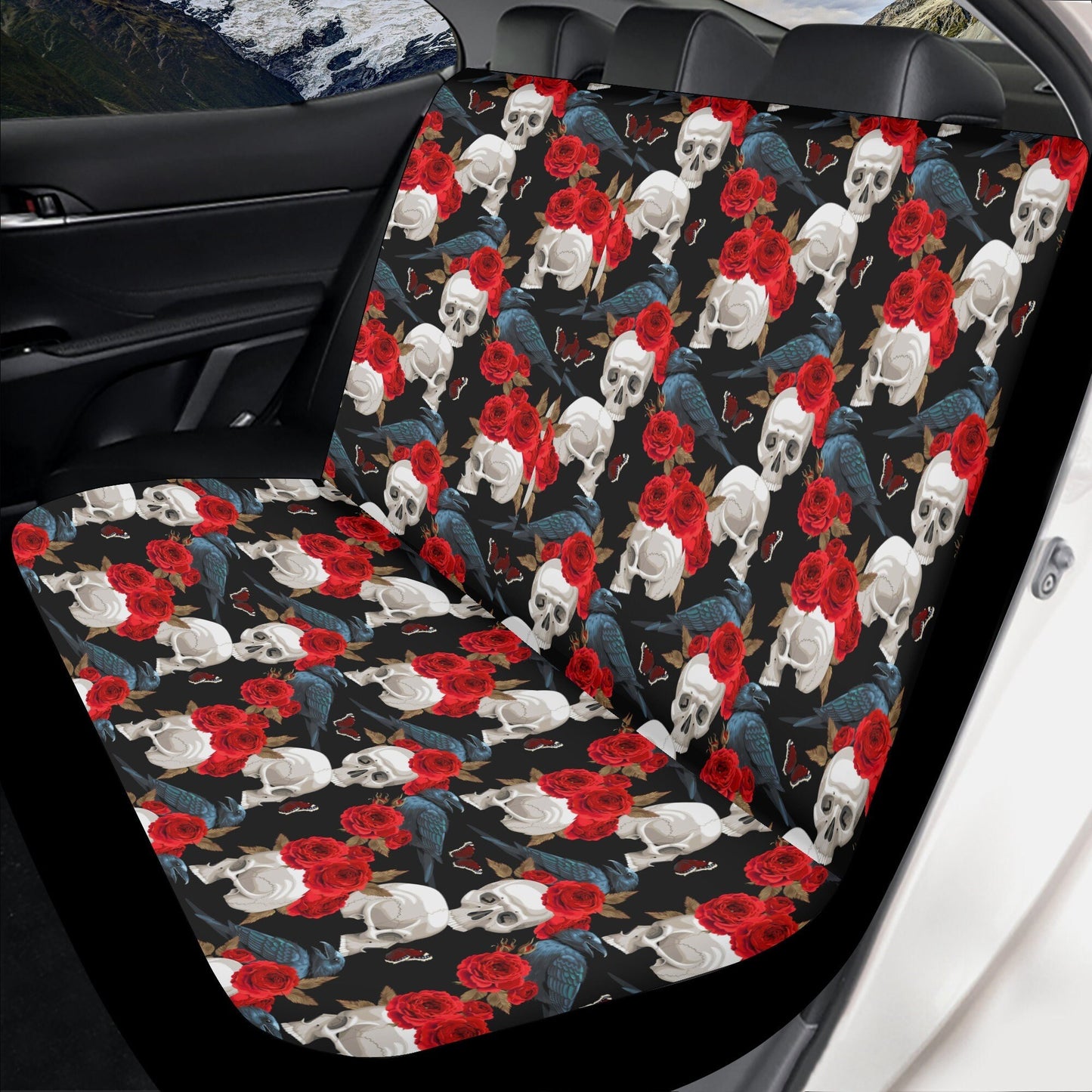 Skull Car Seat Cover car mat full set, Halloween car seat cover mat, Floral skull seat cover for car gothic skull mat seat protector for car