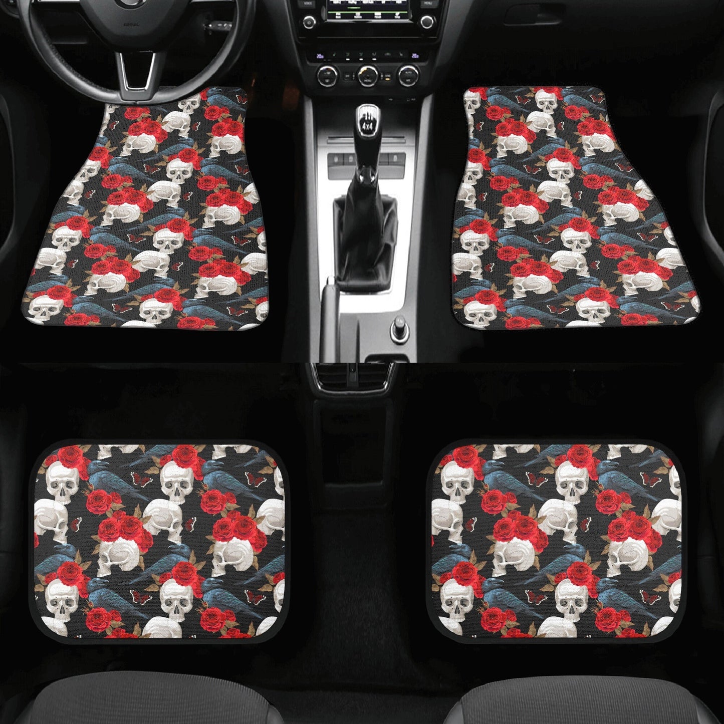 Skull Car Seat Cover car mat full set, Halloween car seat cover mat, Floral skull seat cover for car gothic skull mat seat protector for car