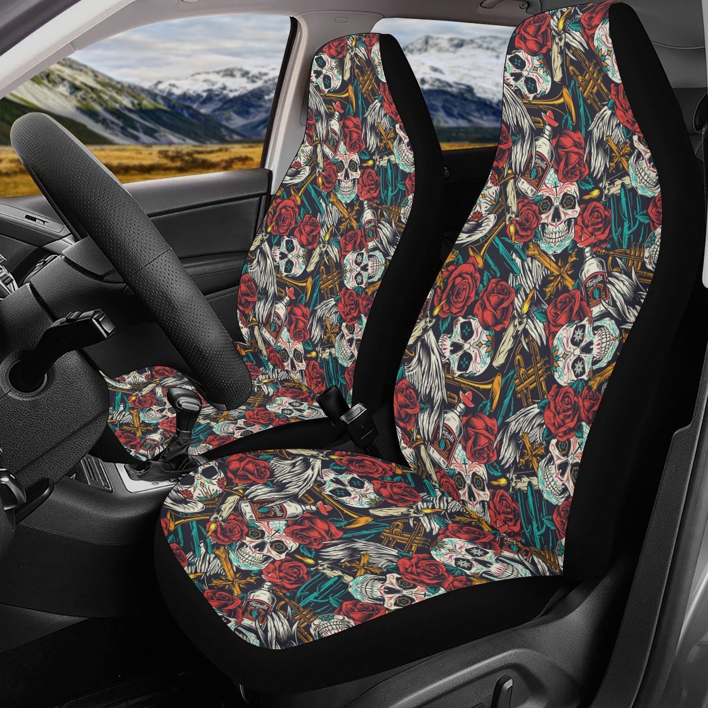 Flower Sugar skull Seat Covers for car mat flower skull car seat protector rose Mexican skull car mat candy skull car accessories seat cover