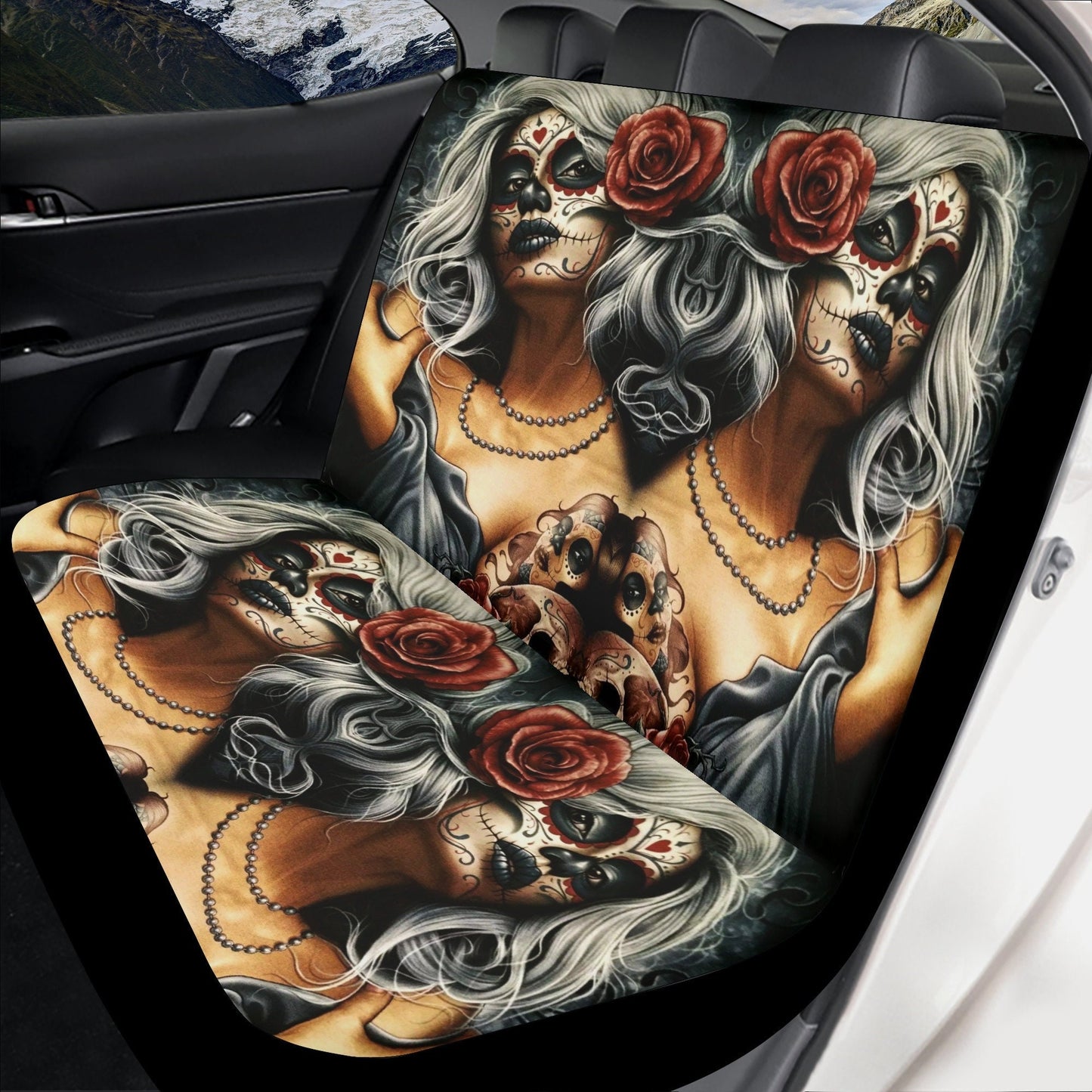 Flower Sugar skull girl Seat Covers for car mat flower skull girl car seat protector, Mexican candy skull seat cover for car accessories