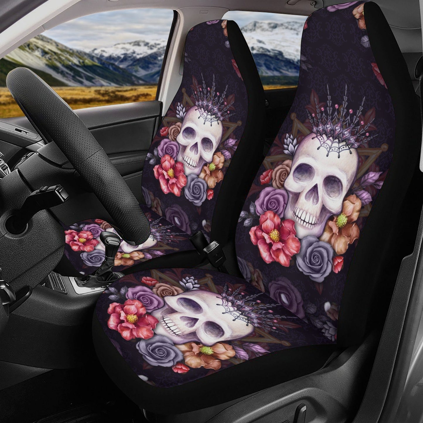 Skull Car Seat Cover car mat full set, Halloween car seat cover mat, KING skull seat cover for car gothic skull car mat seat protector cover