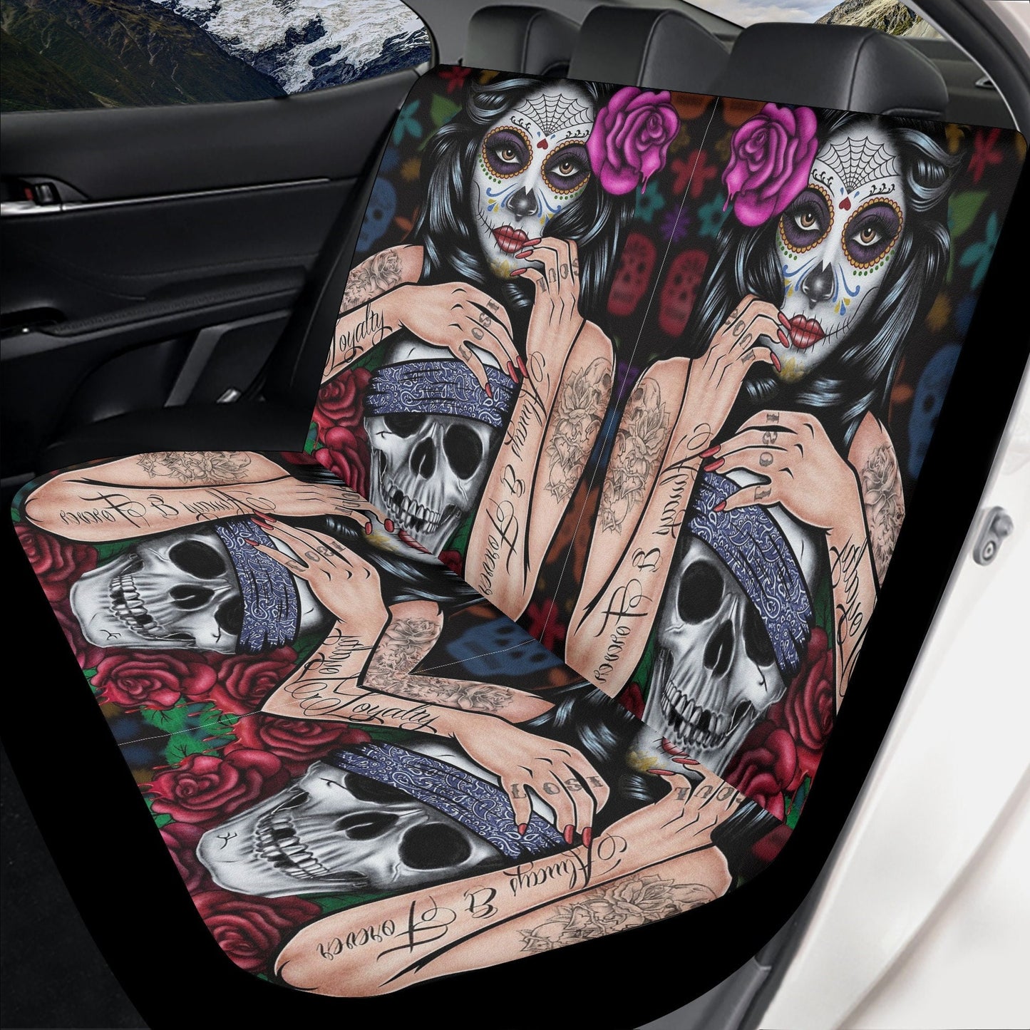 Sugar skull girl car seat cover, Sugar skull Car Seat Covers car mat flower skull car seat protector candy skull car accessories seat cover