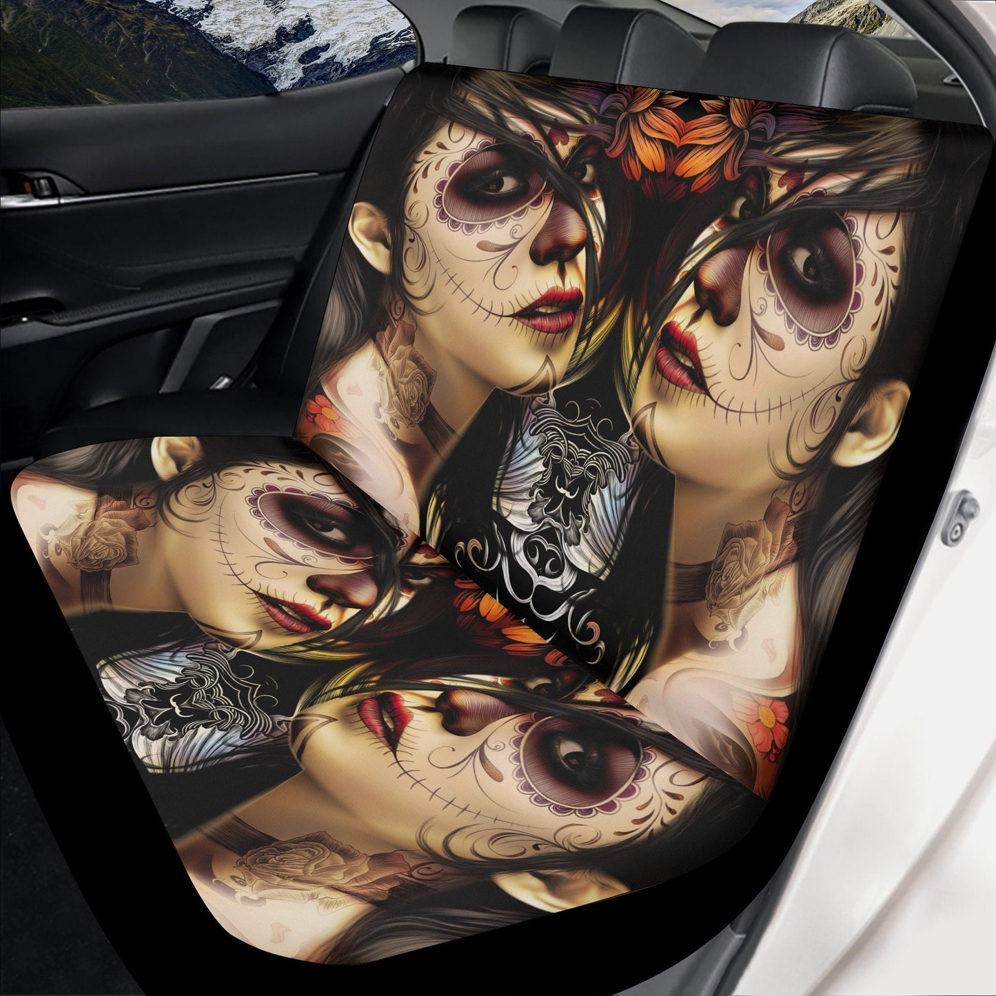 Sugar skull girl car seat cover, Sugar skull Car Seat Covers car mat flower skull car seat protector candy skull car accessories seat cover