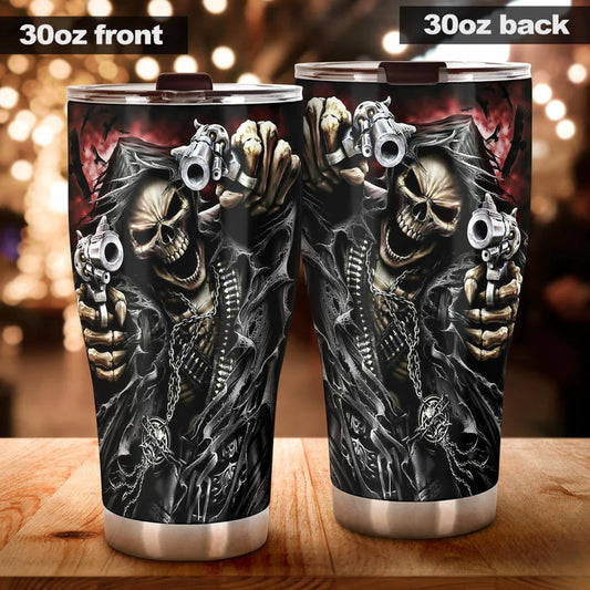 Grim reaper skull tumbler, Goth skull cup mug, skull travel tumbler Gothic skull mug tumbler Motorcycle skull mug grim reaper gothic mug cup
