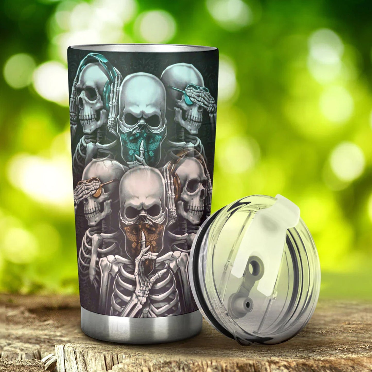 See no hear no speak no skull,  Gothic skull cup mug tumblr, skull travel tumbler, skull mug grim reaper gothic mug cup to travel, skull mug