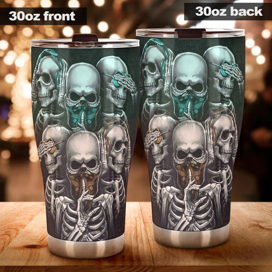 See no hear no speak no skull,  Gothic skull cup mug tumblr, skull travel tumbler, skull mug grim reaper gothic mug cup to travel, skull mug