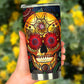 Day of the dead skull tumbler, sugar skull cup mug tumbler, candy skull tumblr, skull tumbler mug cup, Floral skull gothic mug cup tumbler