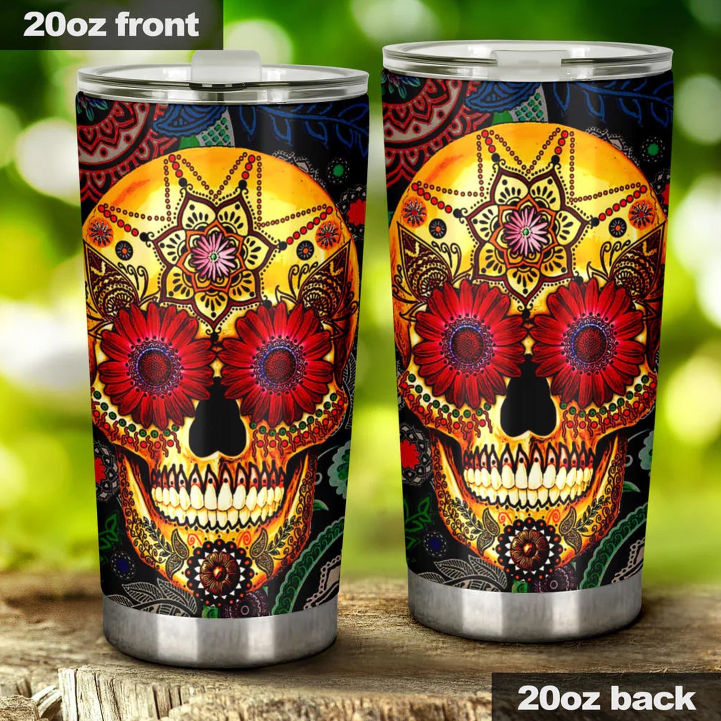 Day of the dead skull tumbler, sugar skull cup mug tumbler, candy skull tumblr, skull tumbler mug cup, Floral skull gothic mug cup tumbler