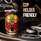 Day of the dead skull tumbler, sugar skull cup mug tumbler, candy skull tumblr, skull tumbler mug cup, Floral skull gothic mug cup tumbler