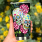 Dia de los muertos floral skull tumbler, Candy skull cup mug tumbler, skull tumblr mug cup, Floral skull gothic Halloween mug cup tumbler