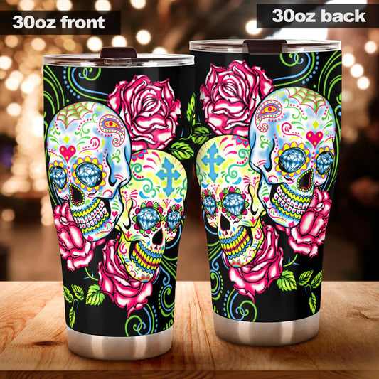 Dia de los muertos floral skull tumbler, Candy skull cup mug tumbler, skull tumblr mug cup, Floral skull gothic Halloween mug cup tumbler