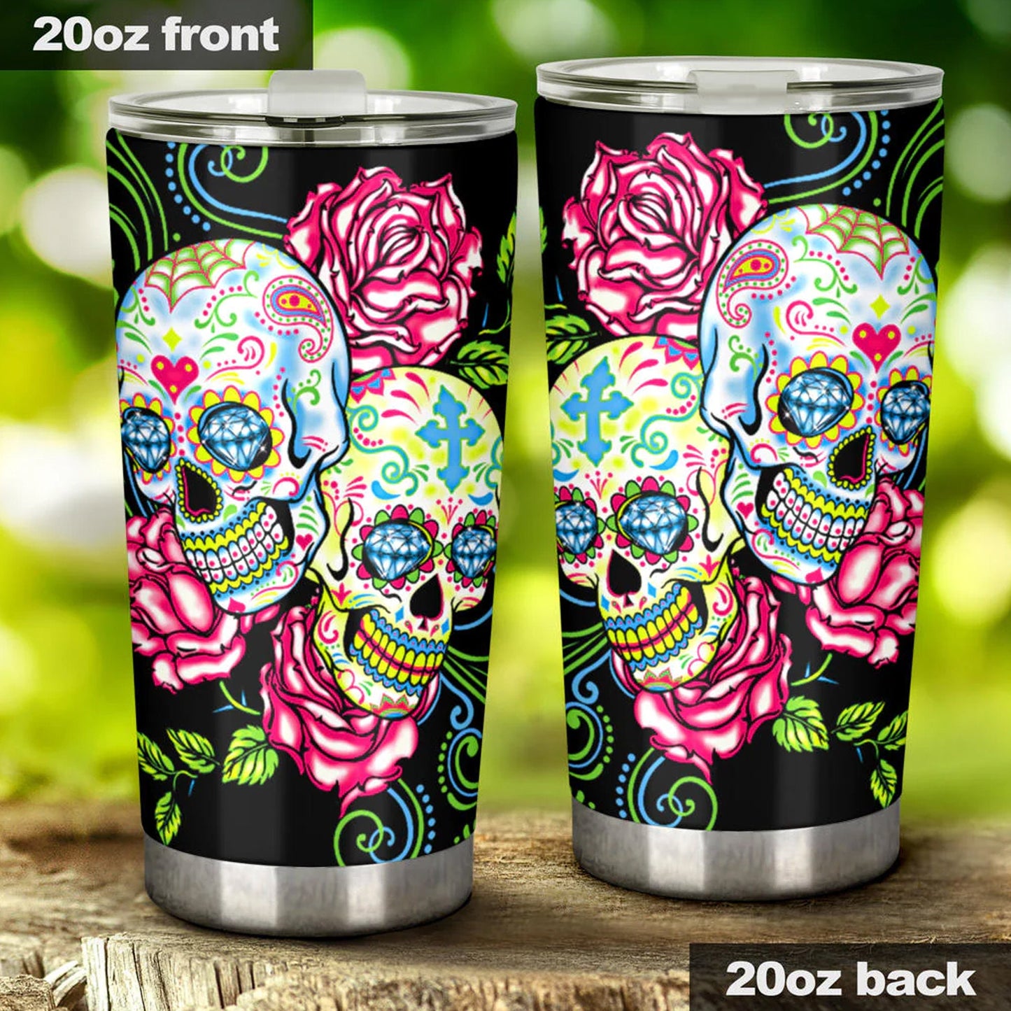 Dia de los muertos floral skull tumbler, Candy skull cup mug tumbler, skull tumblr mug cup, Floral skull gothic Halloween mug cup tumbler