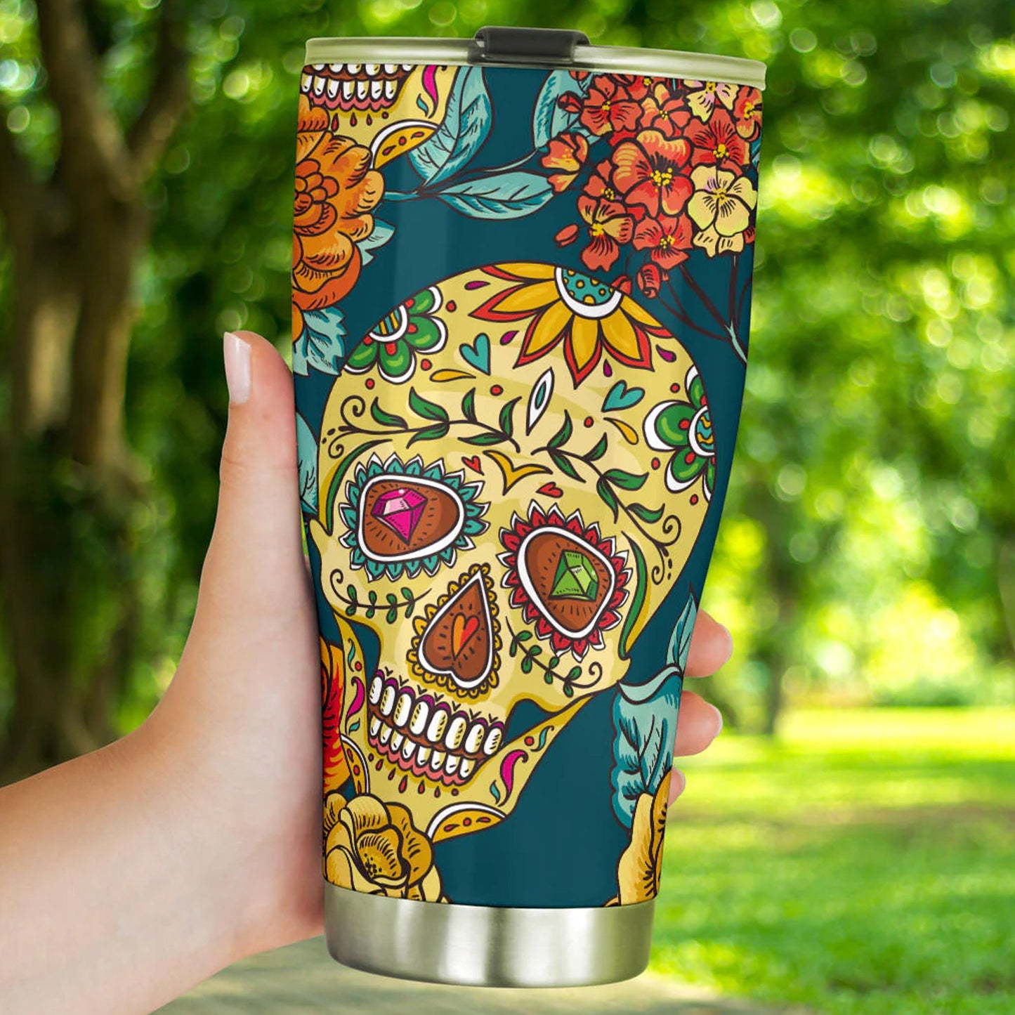 Day of the dead skull tumbler mug cup, Candy skull cup mug tumbler, skull tumblr mug cup, Calaveras mexican skull Halloween mug cup tumbler