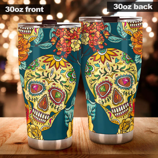 Day of the dead skull tumbler mug cup, Candy skull cup mug tumbler, skull tumblr mug cup, Calaveras mexican skull Halloween mug cup tumbler