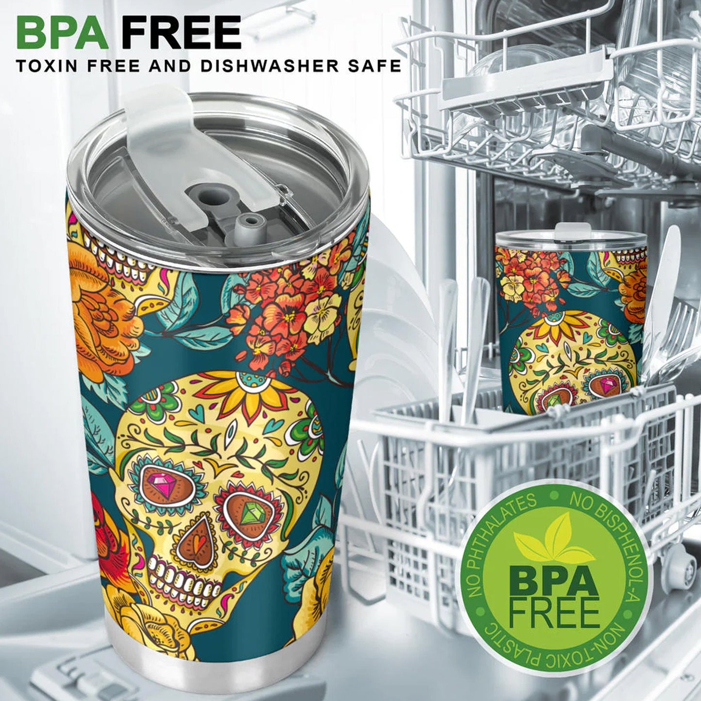 Day of the dead skull tumbler mug cup, Candy skull cup mug tumbler, skull tumblr mug cup, Calaveras mexican skull Halloween mug cup tumbler