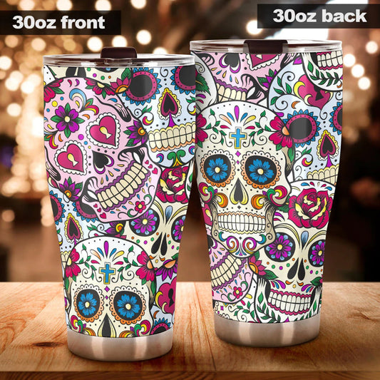Mexican calaveras skull tumbler mug cup, Candy skull cup mug tumbler, sugar skull tumblr mug cup, skeleton skull Halloween mug cup tumbler