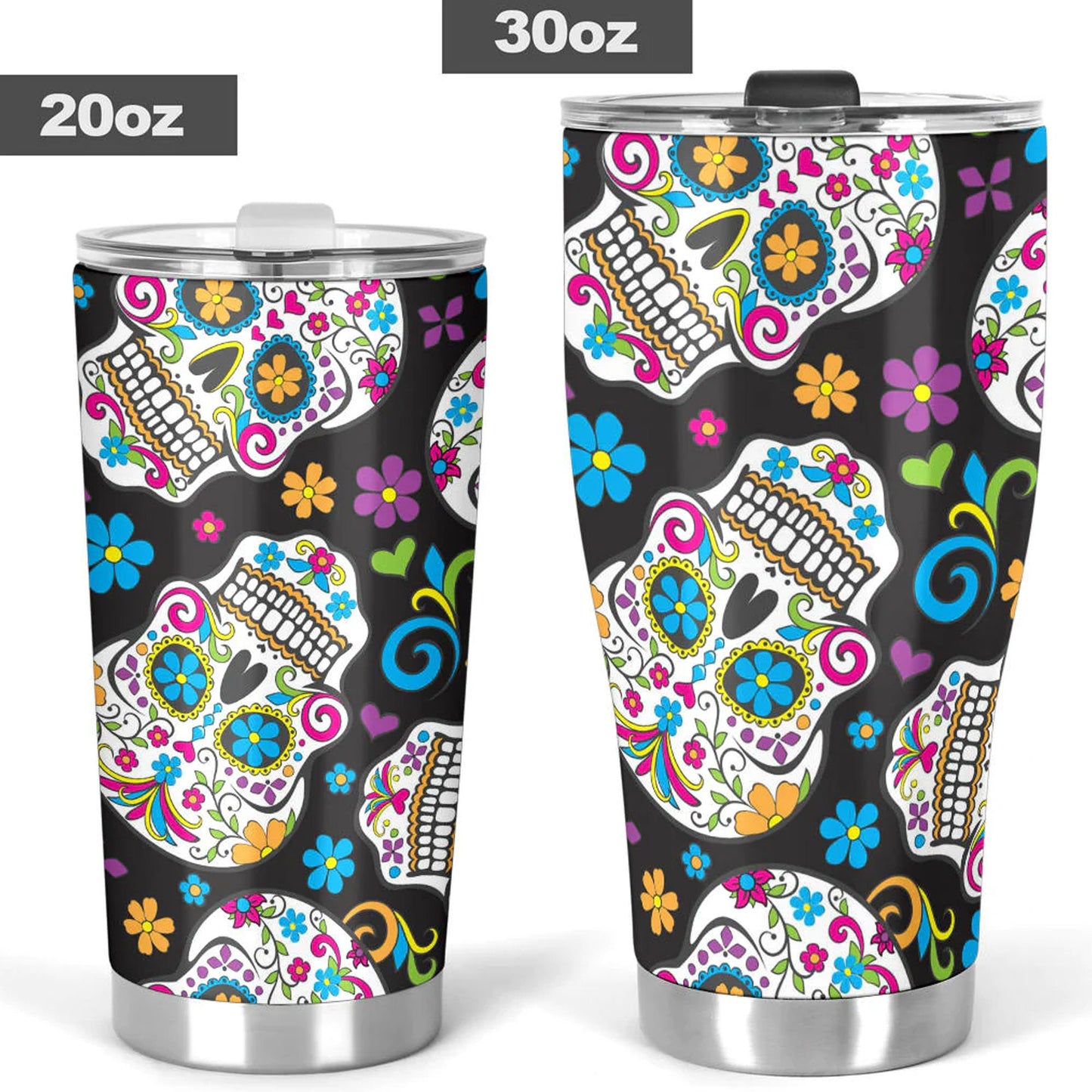 Calaveras skull tumblr mug cup, Candy skull cup mug tumbler, sugar skull tumblr mug cup, Day of the dead skull Halloween mug cup tumbler