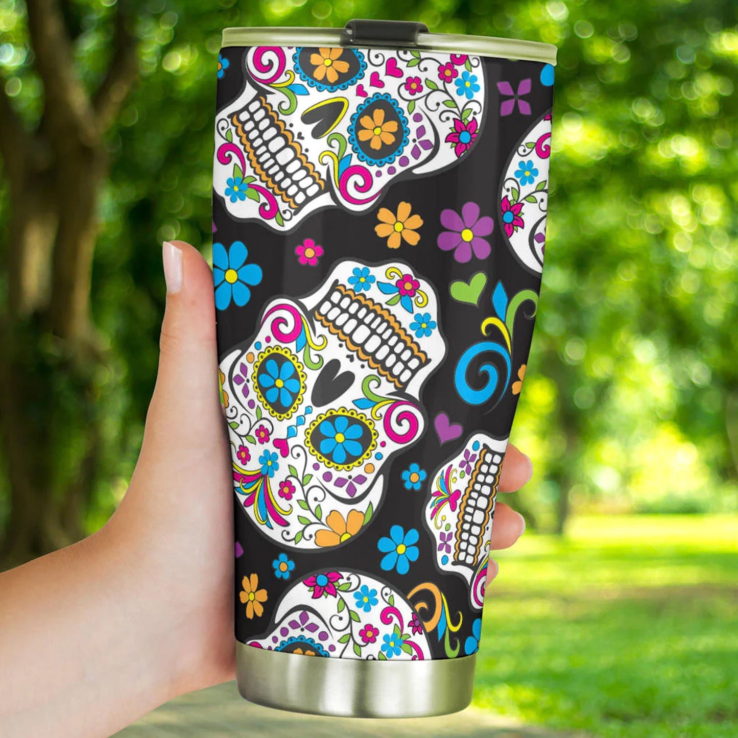 Calaveras skull tumblr mug cup, Candy skull cup mug tumbler, sugar skull tumblr mug cup, Day of the dead skull Halloween mug cup tumbler