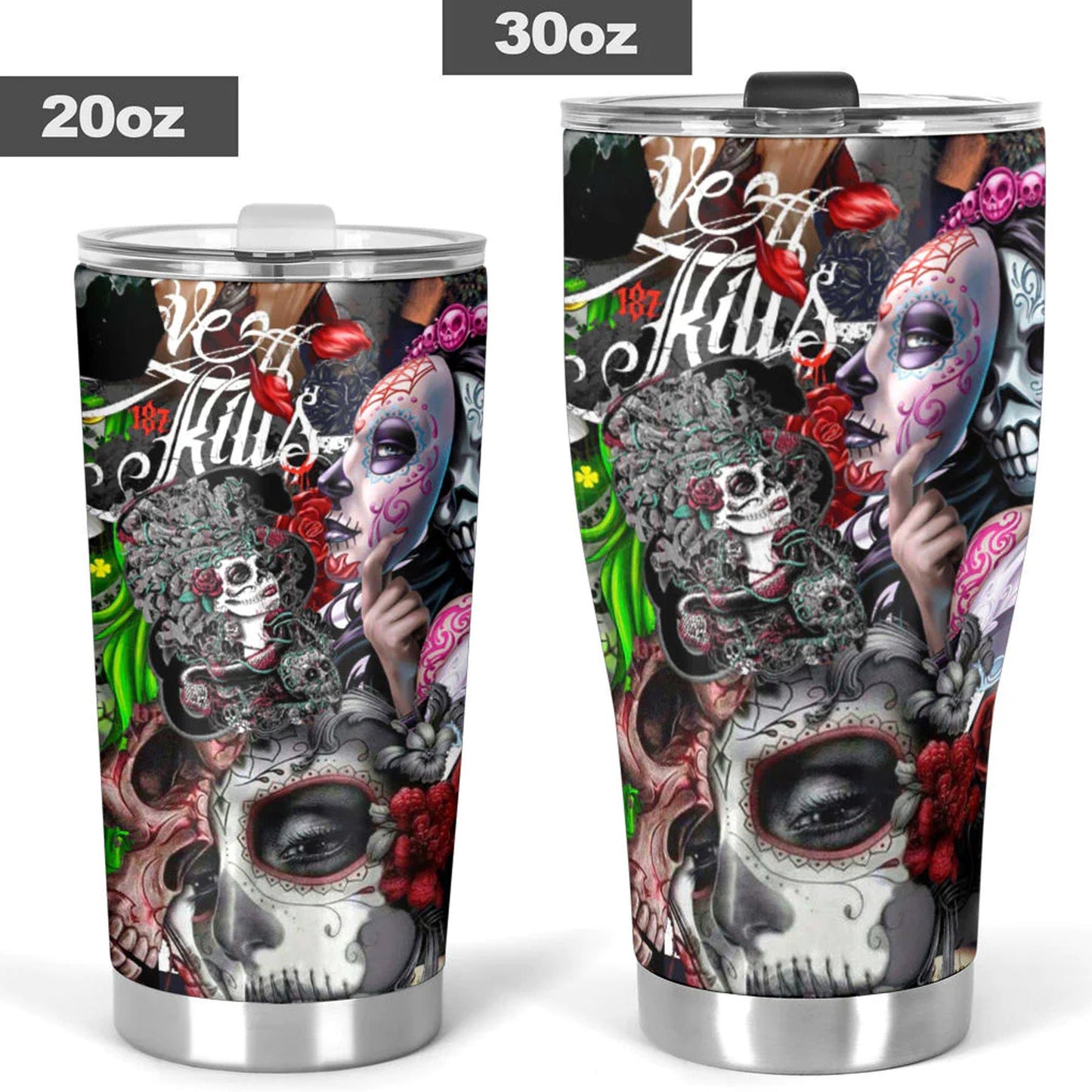 Calaveras skull girl tumblr mug cup, Candy skull cup mug tumbler, sugar skull tumblr mug cup, Dia de los muertos skull Halloween cup tumbler