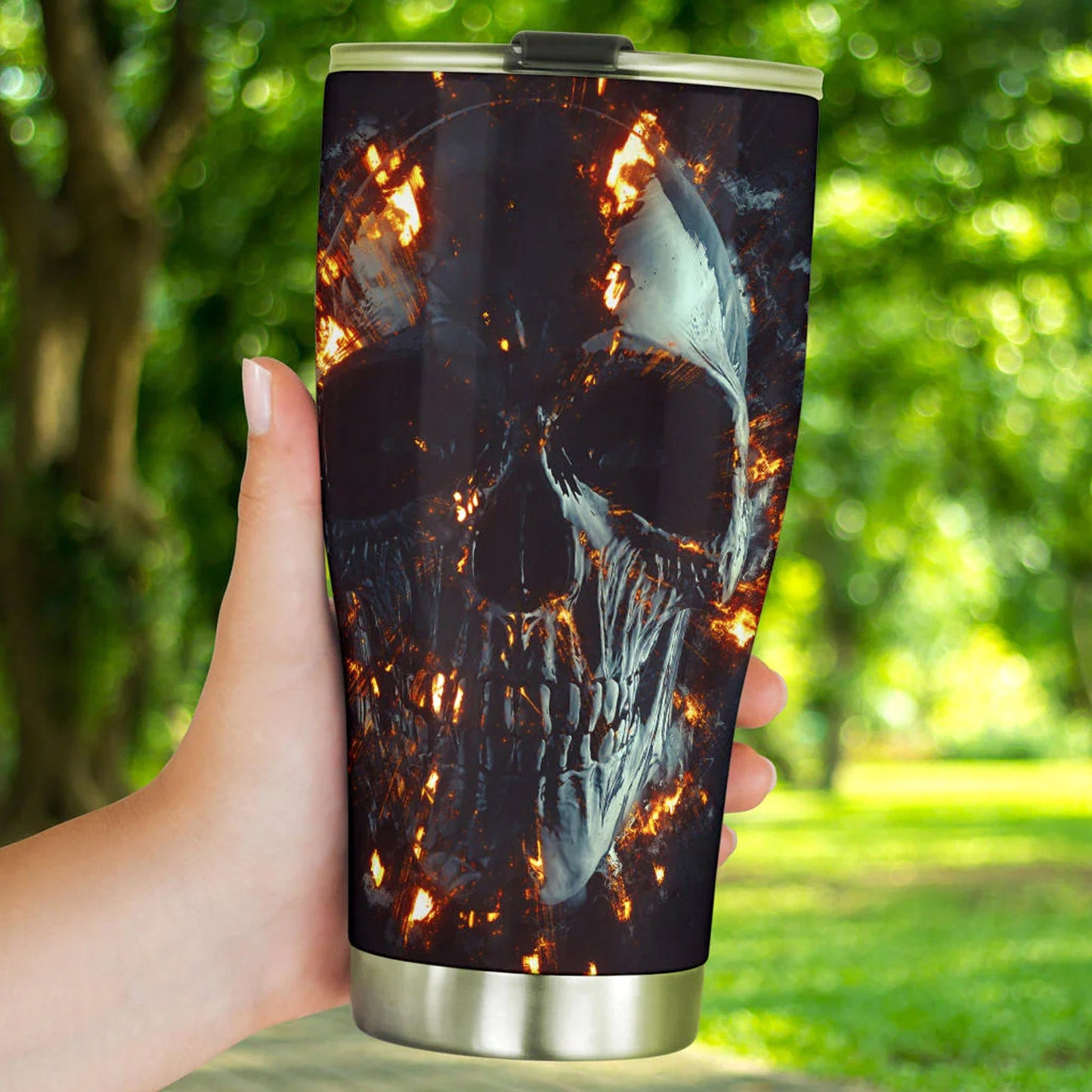 Flame skull tumbler, skull in fire cup mug tumblr skull travel tumbler Gothic skull mug tumbler Flaming skull mug grim reaper gothic mug cup