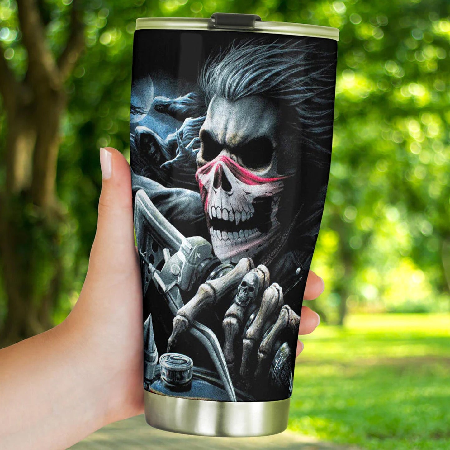 Motorcycle skull tumbler cup, Biker skull cup mug, skull travel tumbler Gothic  skull mug tumbler, grim reaper gothic tumbler cup for biker