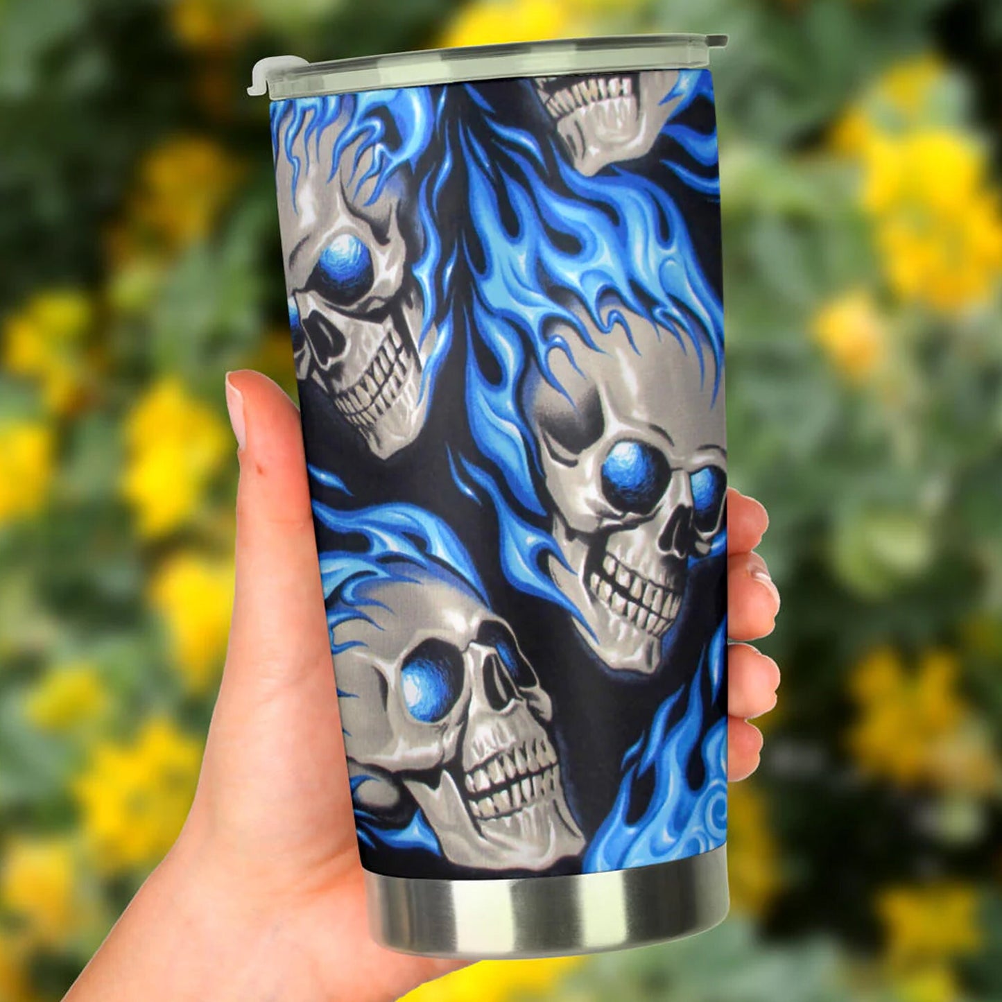 Flame skull tumbler, skull in fire cup mug tumblr skull travel tumbler Gothic skull mug tumbler Flaming skull mug grim reaper gothic mug cup