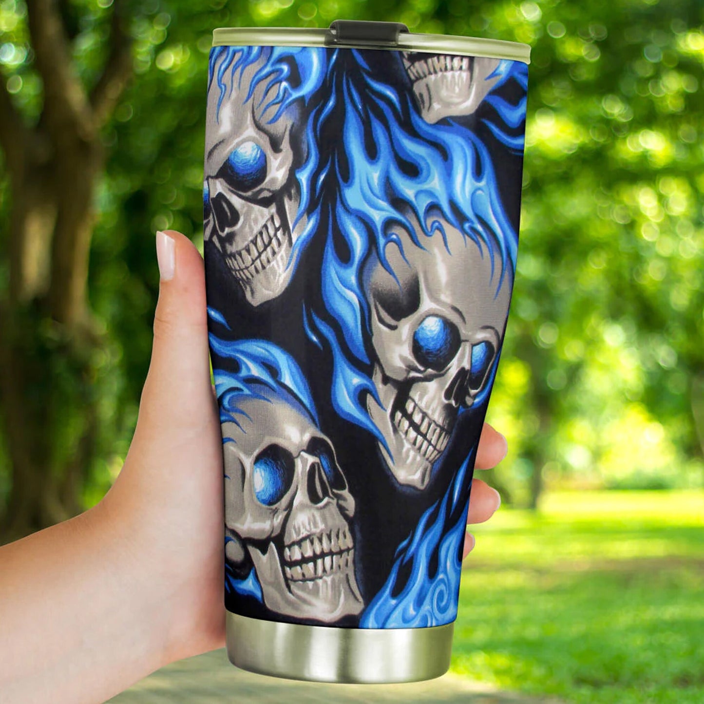 Flame skull tumbler, skull in fire cup mug tumblr skull travel tumbler Gothic skull mug tumbler Flaming skull mug grim reaper gothic mug cup