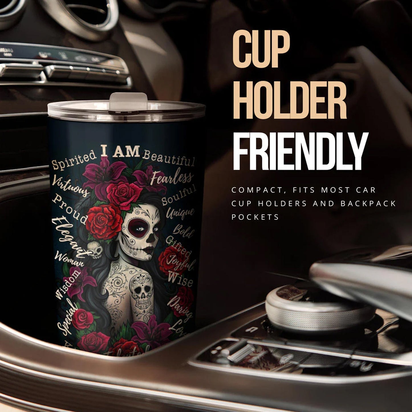 Sugar skull girl tumbler cup, dia de los muertos skull girl mug tumblr, candy skull tumbler mug cup Mexican Halloween gothic tumbler cup mug