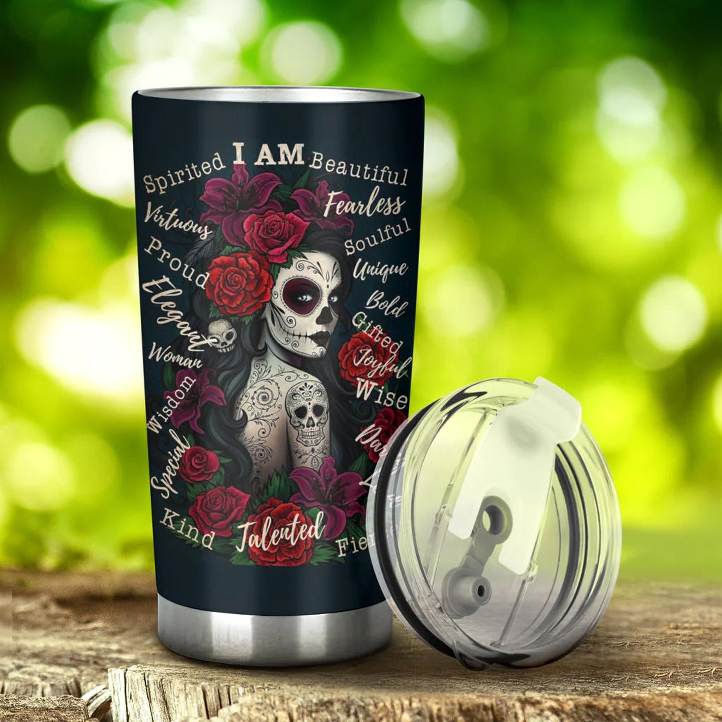 Sugar skull girl tumbler cup, dia de los muertos skull girl mug tumblr, candy skull tumbler mug cup Mexican Halloween gothic tumbler cup mug
