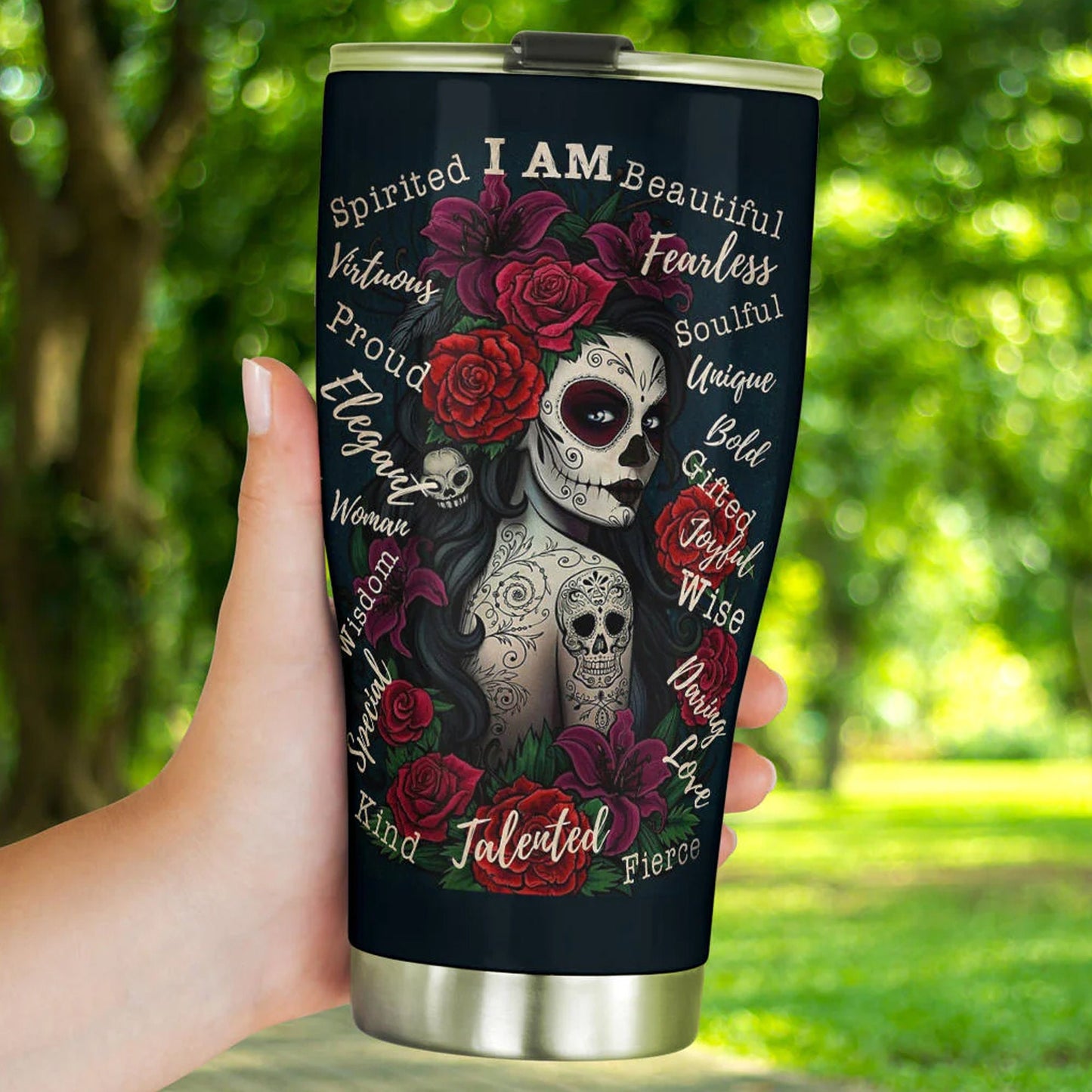 Sugar skull girl tumbler cup, dia de los muertos skull girl mug tumblr, candy skull tumbler mug cup Mexican Halloween gothic tumbler cup mug