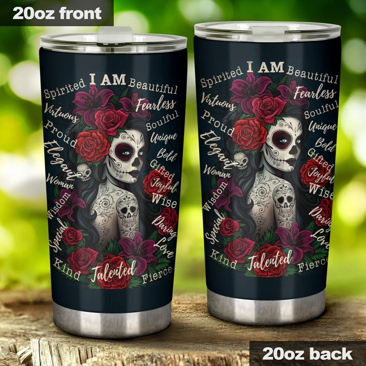 Sugar skull girl tumbler cup, dia de los muertos skull girl mug tumblr, candy skull tumbler mug cup Mexican Halloween gothic tumbler cup mug