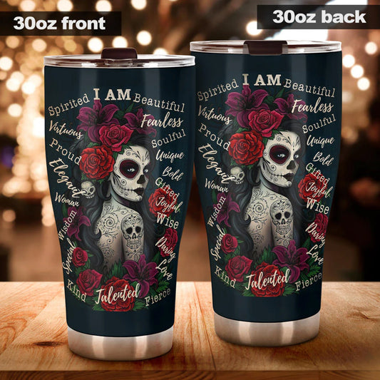 Sugar skull girl tumbler cup, dia de los muertos skull girl mug tumblr, candy skull tumbler mug cup Mexican Halloween gothic tumbler cup mug