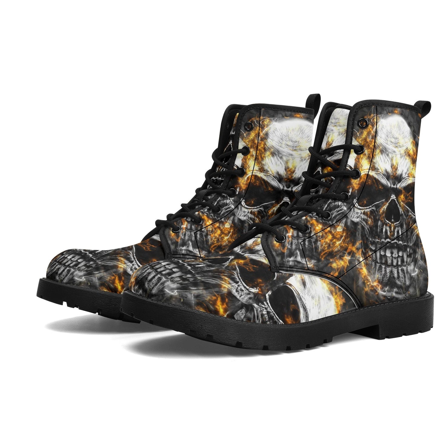 Flaming skull grim reaper boots for men women, Skull in fire gothic women boots skeleton boots, Flame grim reaper leather skull boots shoes