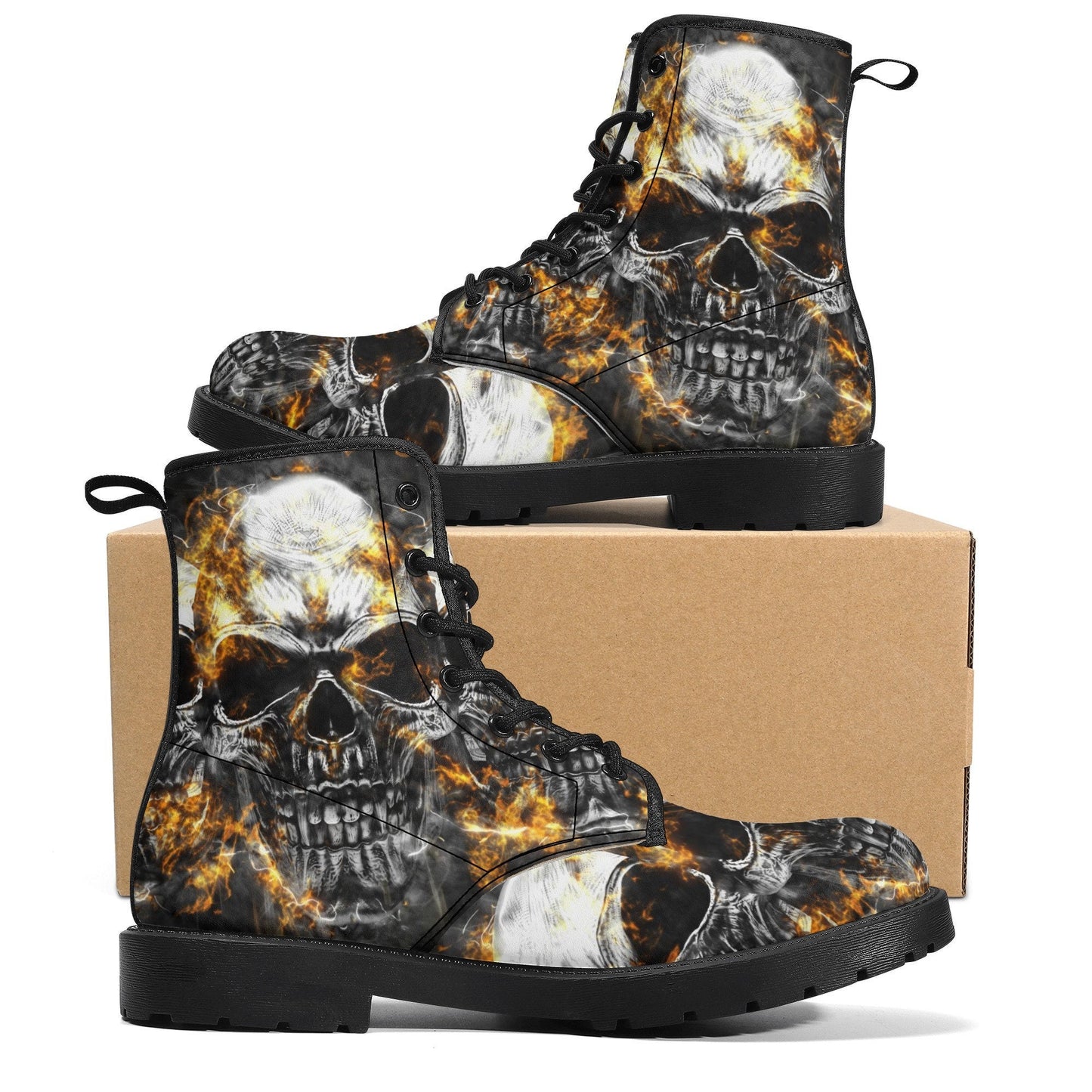 Flaming skull grim reaper boots for men women, Skull in fire gothic women boots skeleton boots, Flame grim reaper leather skull boots shoes