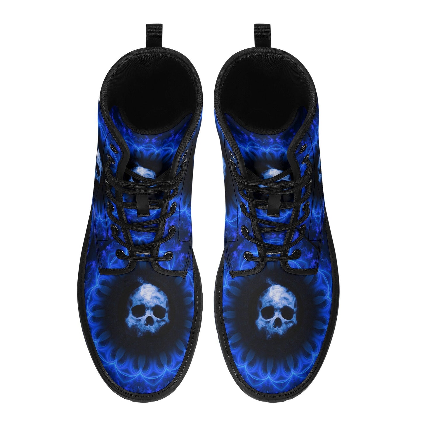 Blue skull grim reaper boots for men women, Halloween skull gothic women boots skeleton boots, Death goth reaper skull leather boots shoes