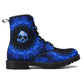 Blue skull grim reaper boots for men women, Halloween skull gothic women boots skeleton boots, Death goth reaper skull leather boots shoes